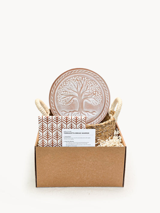 Bread Warmer & Basket Gift Set with Tea Towel - Tree of Life Round-0