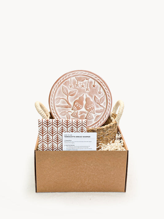 Bread Warmer & Basket Gift Set with Tea Towel - Lovebird Round-0