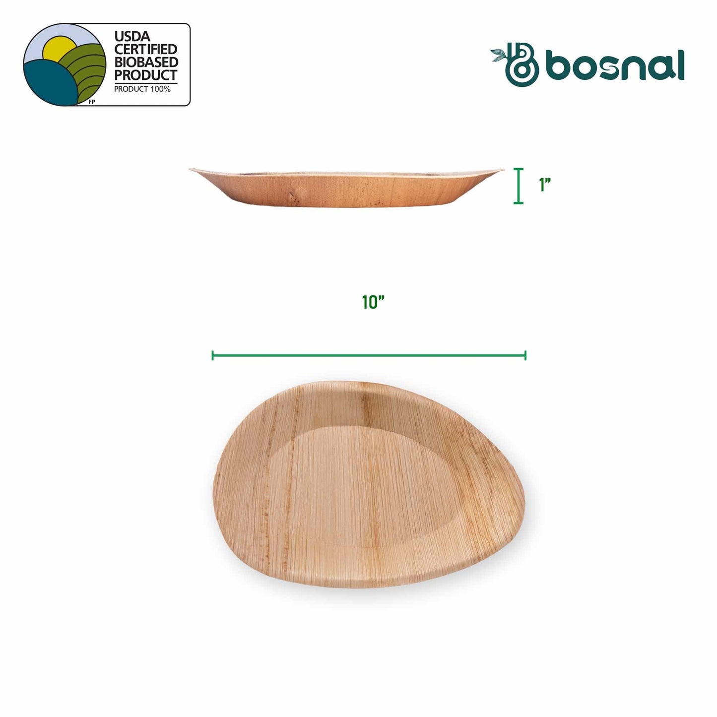 Bosnal - Palm Leaf Biodegradable Plates, 10 inch, Oval